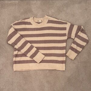 Altar'd State Women's Striped Cream and Brown Pullover Cropped Sweater, Medium